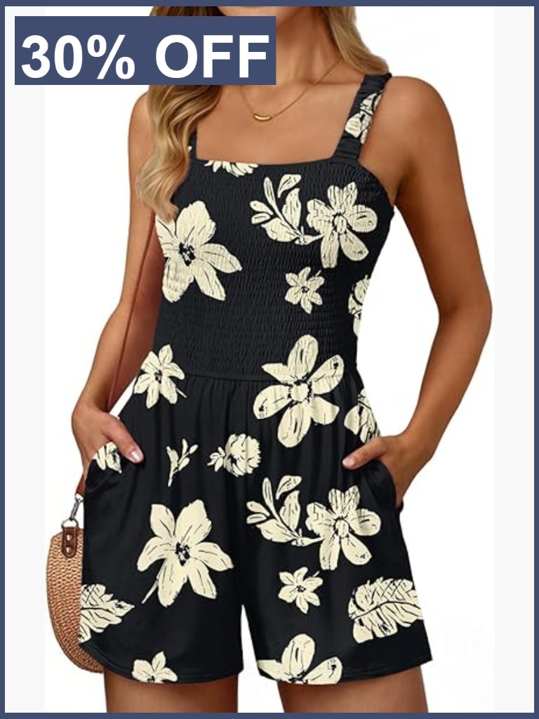 Square Neck Sleeveless Romper Summer Loose Fit Jumpsuit Vacation Beach Outfit